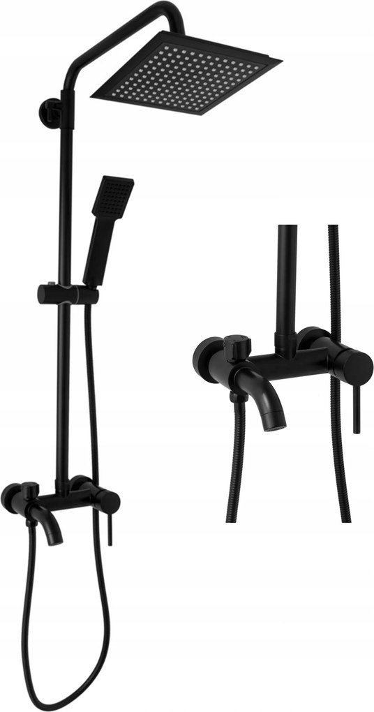 Zuhanyszett Fekete Slim Szögletes Esőztető Kivo