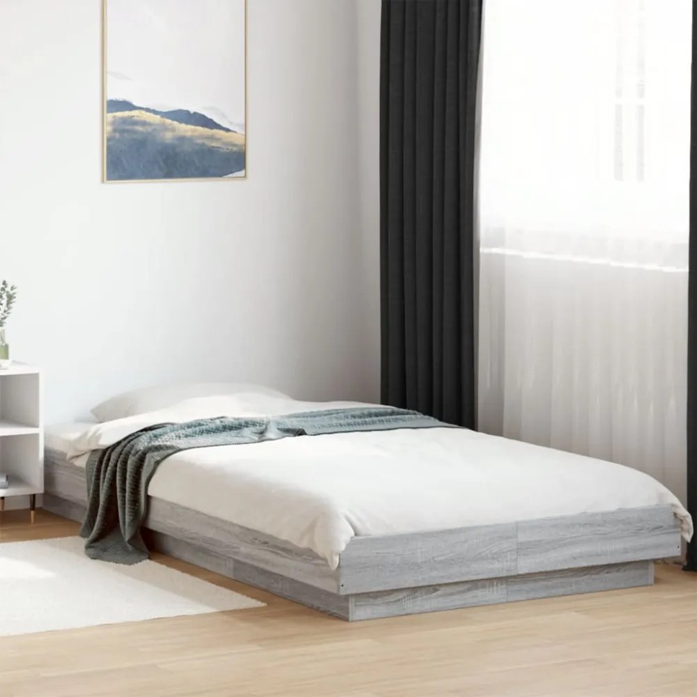 szürke sonoma színű szerelt fa ágykeret LED-del 75x190 cm