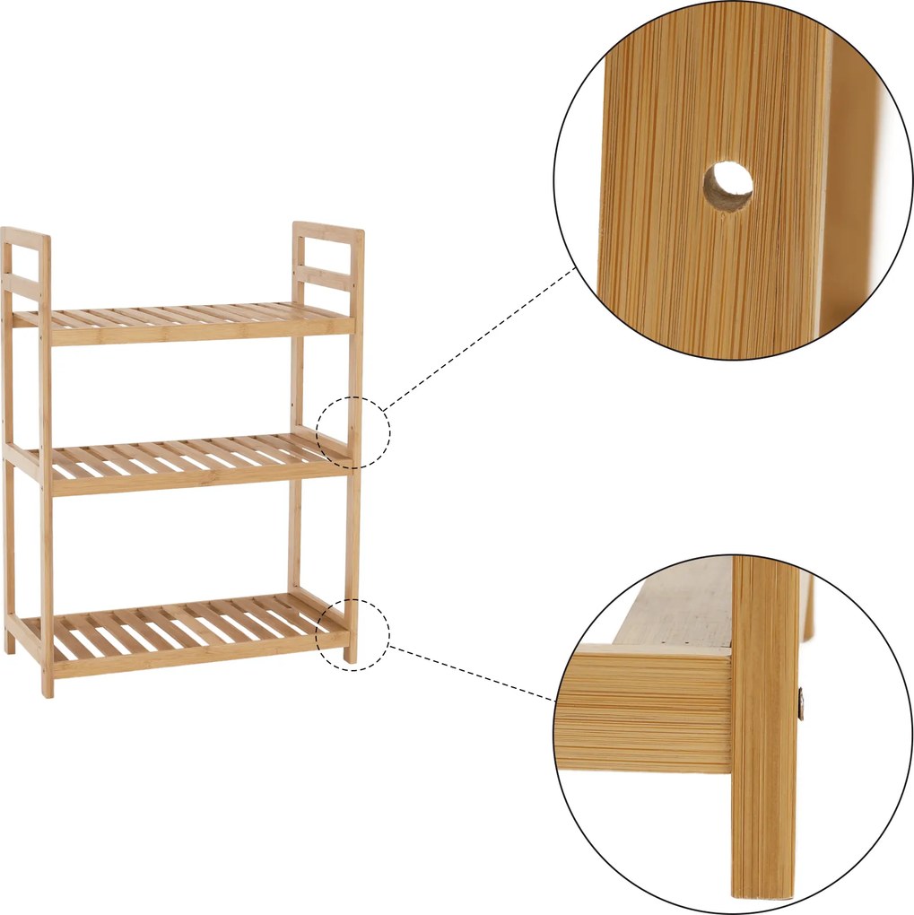 3 polcos polcállvány, természetes bambusz, FIORE TYP 1