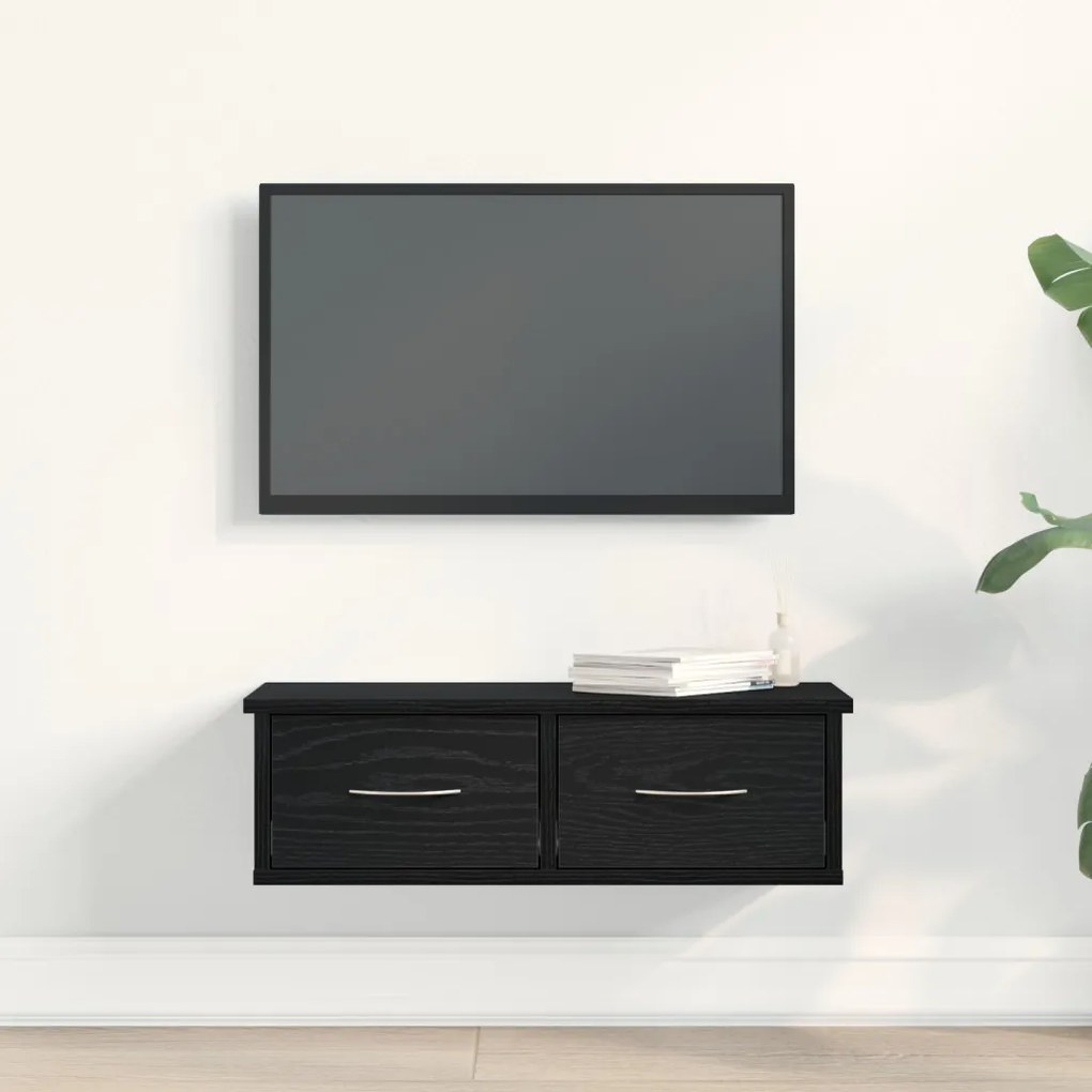 Falra szerelhető Fiókos Polc Fekete Tölgy 60x26x18,5cm Mérnöki Fa