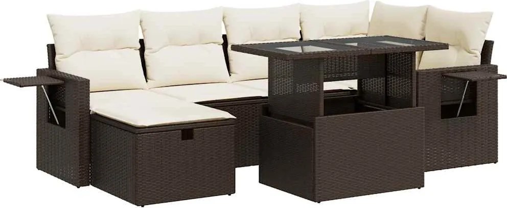 vidaXL 7 részes barna polyrattan kerti ülőgarnitúra párnákkal