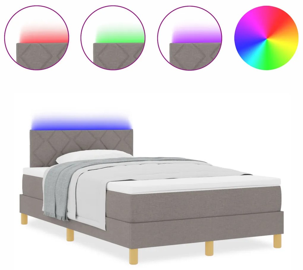 vidaXL LED Box Spring Ágy matracmal Tópszínű 120 x 200 cm szövet