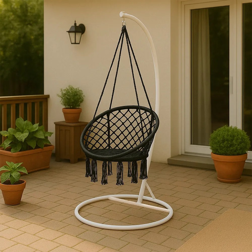 Cardenas függőfotel állvánnyal fekete-fehér