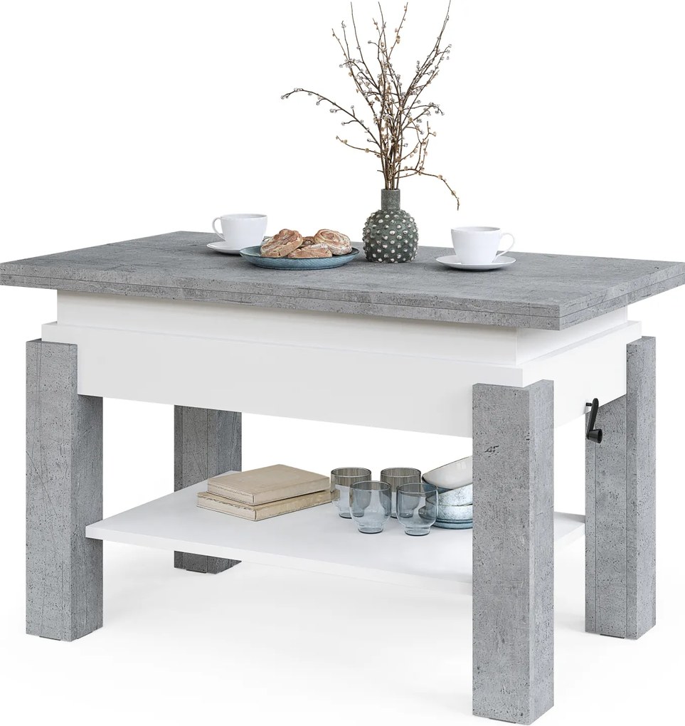 Mazzoni BRAWO Millenium Beton/Fehér - NYITHATÓ/MAGASÍTHATÓ DOHÁNYZÓASZTAL POLCCAL ÉTKEZŐASZTALKÉNT IS HASZNÁLHATÓ