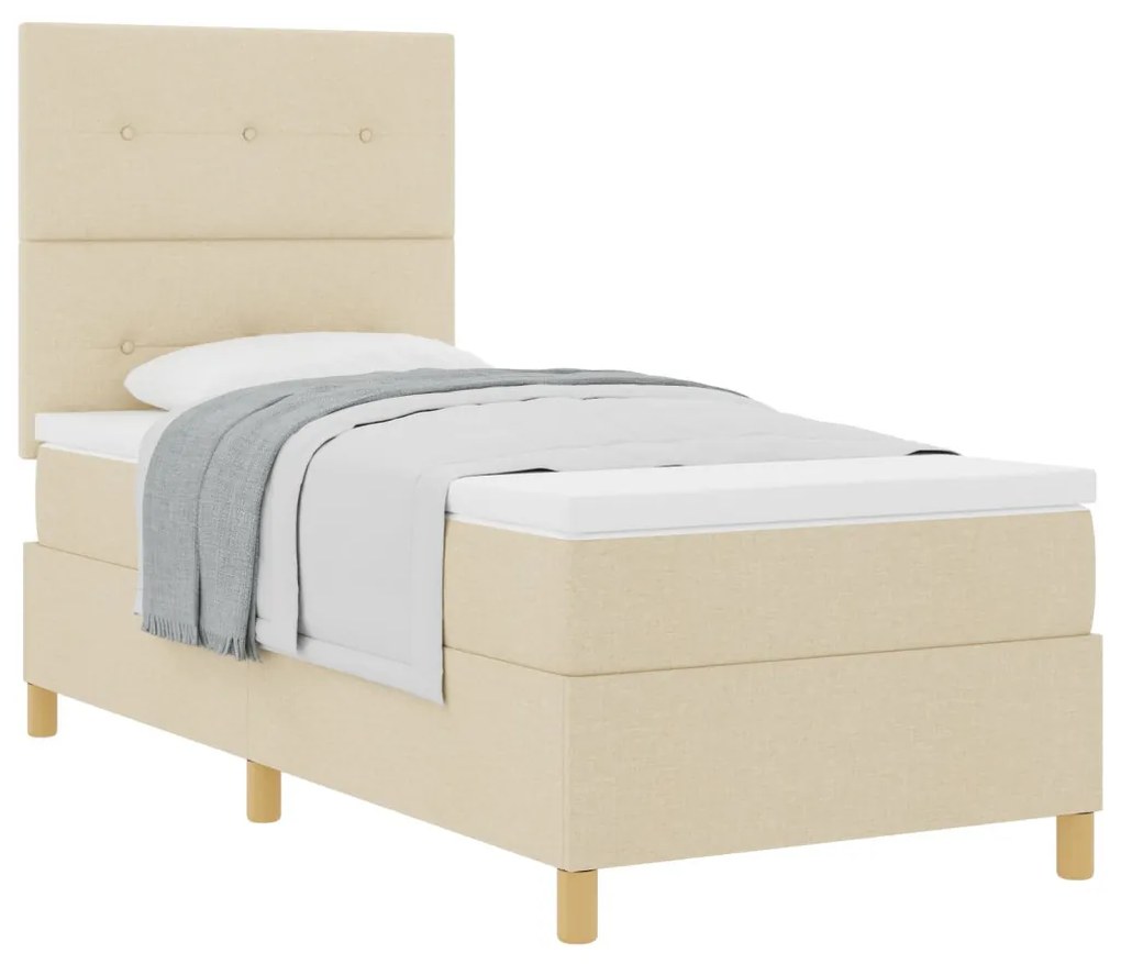 Box Spring Ágy Matraccal Krém Egyszemélyes Szövet