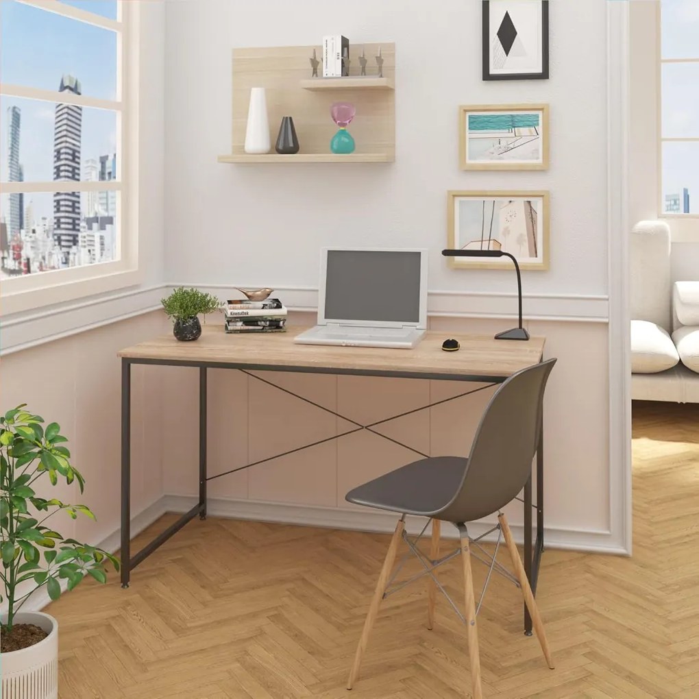 Íróasztal / számítógépasztal 120×60 cm, masszív fém vázzal, fekete–sonoma tölgy – Intenso Home