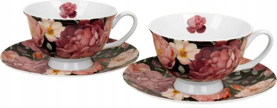 Elegáns Spring Rose Black csésze szett
