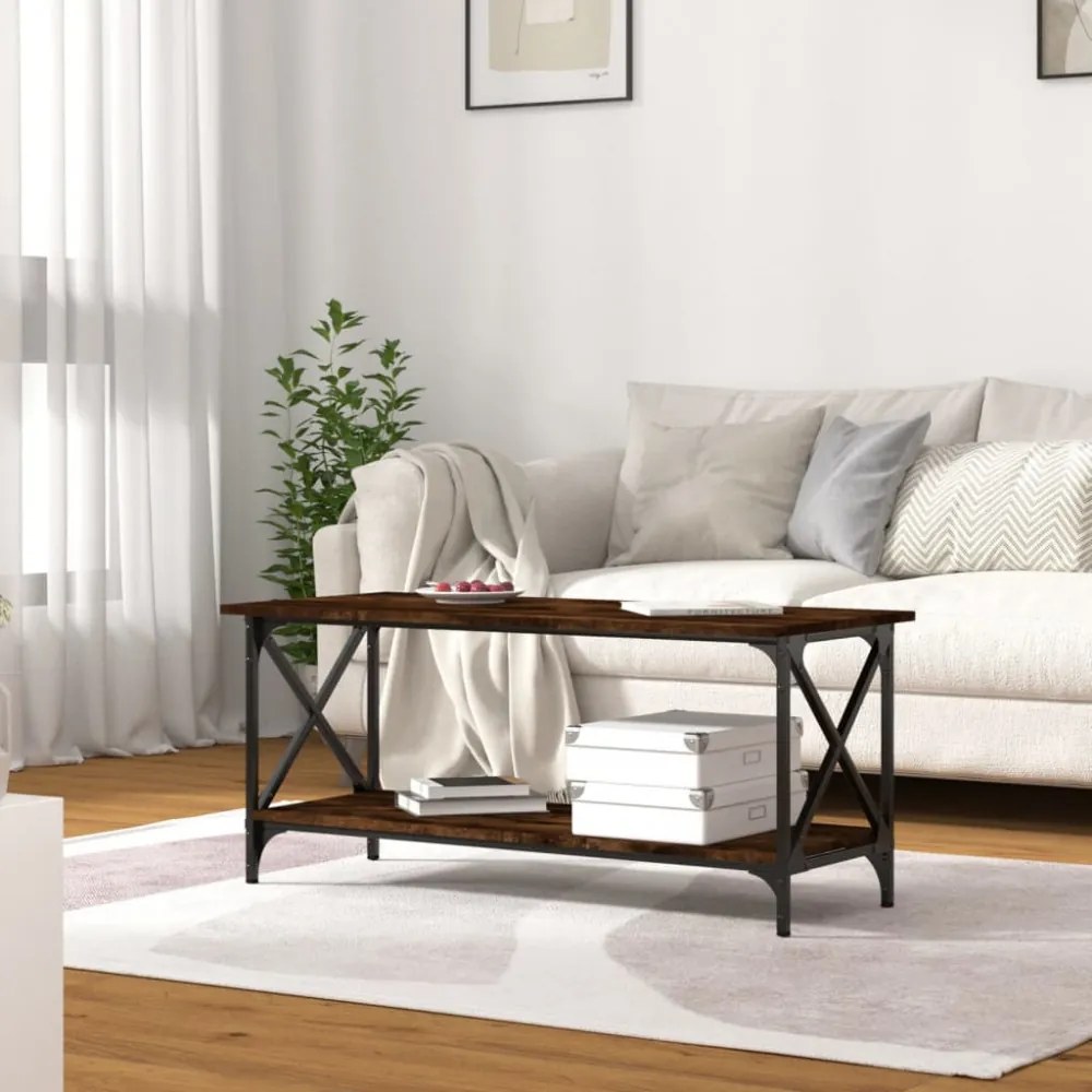 füstös tölgy szerelt fa és vas dohányzóasztal 100 x 45 x 45 cm