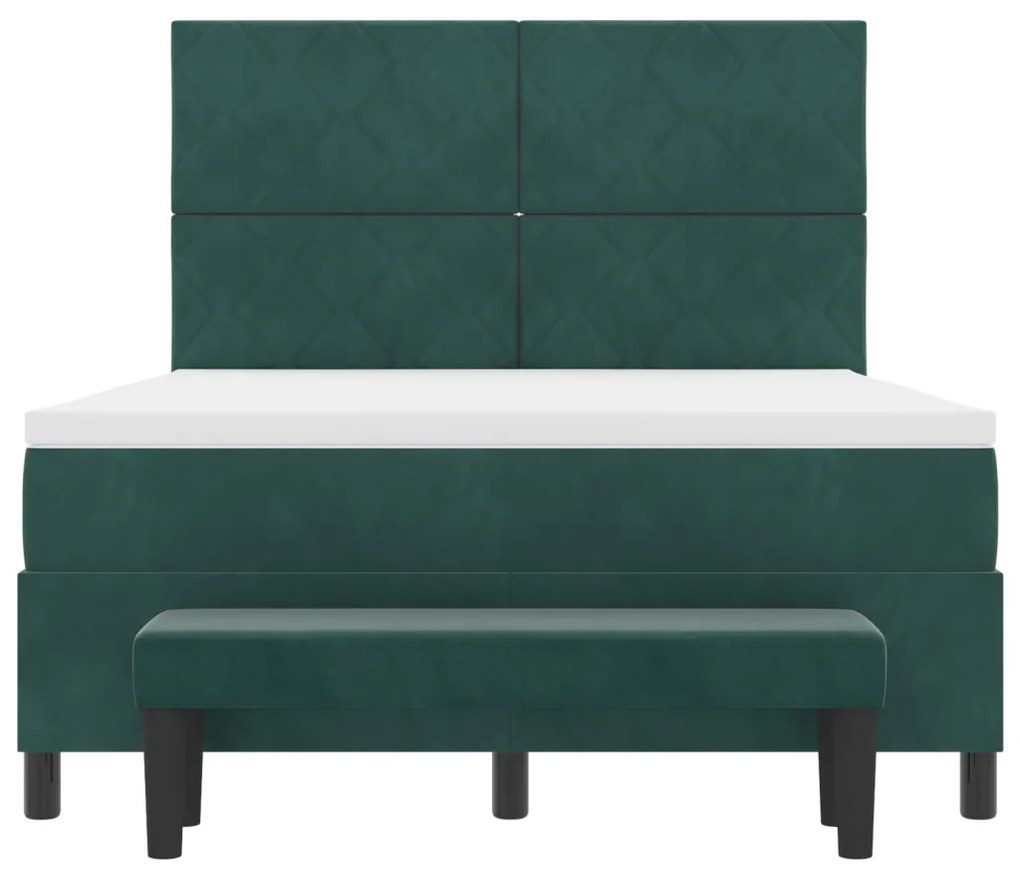 Box Spring Ágy Matraccal és paddal Sötét Zöld 140x190 cm Bársony