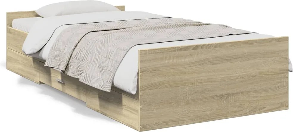 vidaXL sonoma tölgy színű szerelt fa ágykeret fiókokkal 75x 190 cm