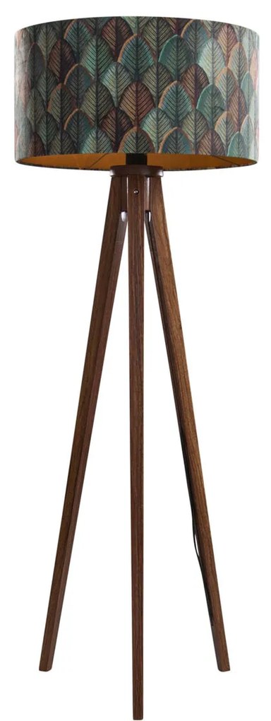 Diófa állólámpa bársony lámpabúrával, levélmintás, 50 cm - Tripod Classic