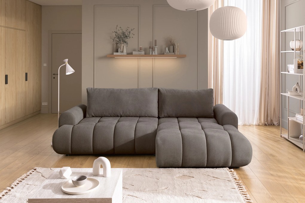 Lutario Mini jobb oldali sarokkanapé ágyneműfunkcióval - szürkésbarna Venice 2022 vízlepergető szövet