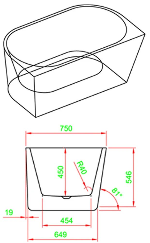 Still szabadon álló fürdőkád 160x75x58 cm