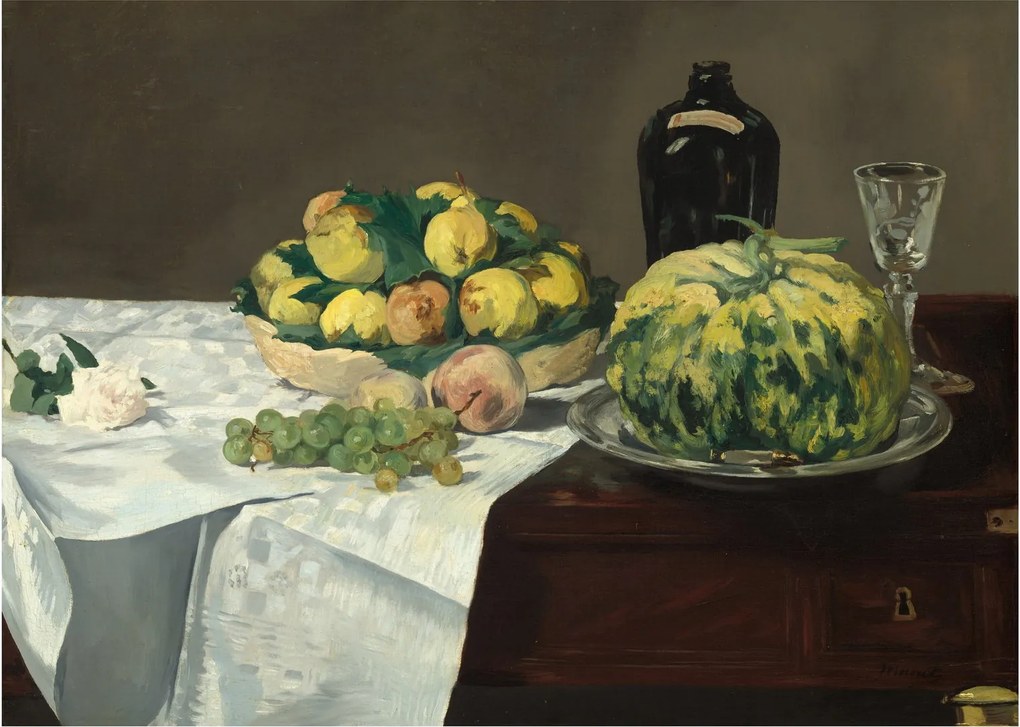 Üveg kép - Edouard Manet, Still Life with Melon and Peaches, reprodukciók (70x50 cm)