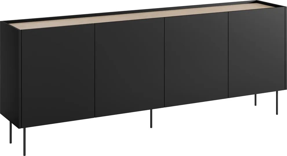 Desin komód 220 cm négyajtós - fekete matt / nagano tölgy
