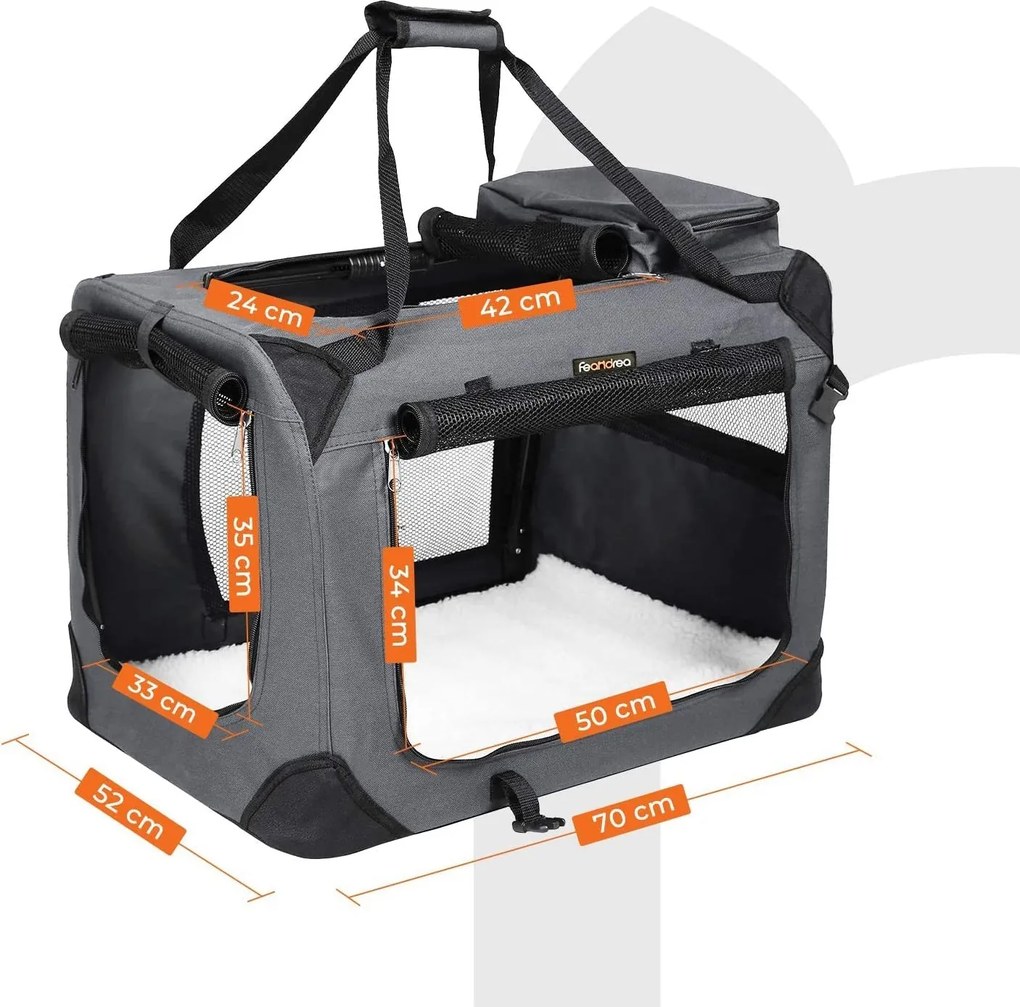 Összecsukható kutyahordozó, l-es szállítótáska, szürke | feandrea