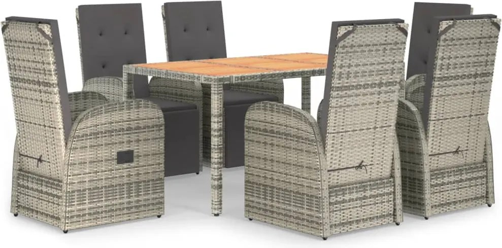 vidaXL 7 részes szürke polyrattan kerti étkezőgarnitúra párnával