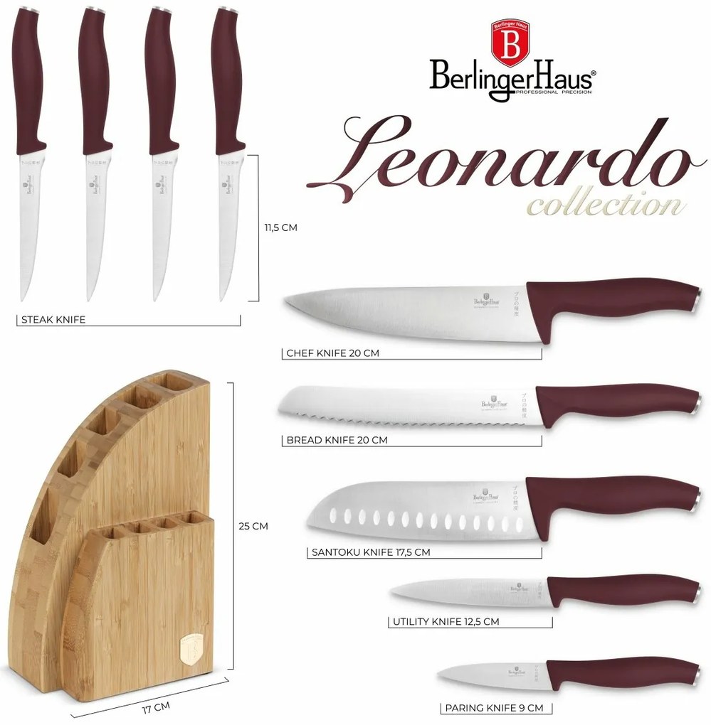 BerlingerHaus Leonardo késkészlet bambuszállv ánnyal, 10 db