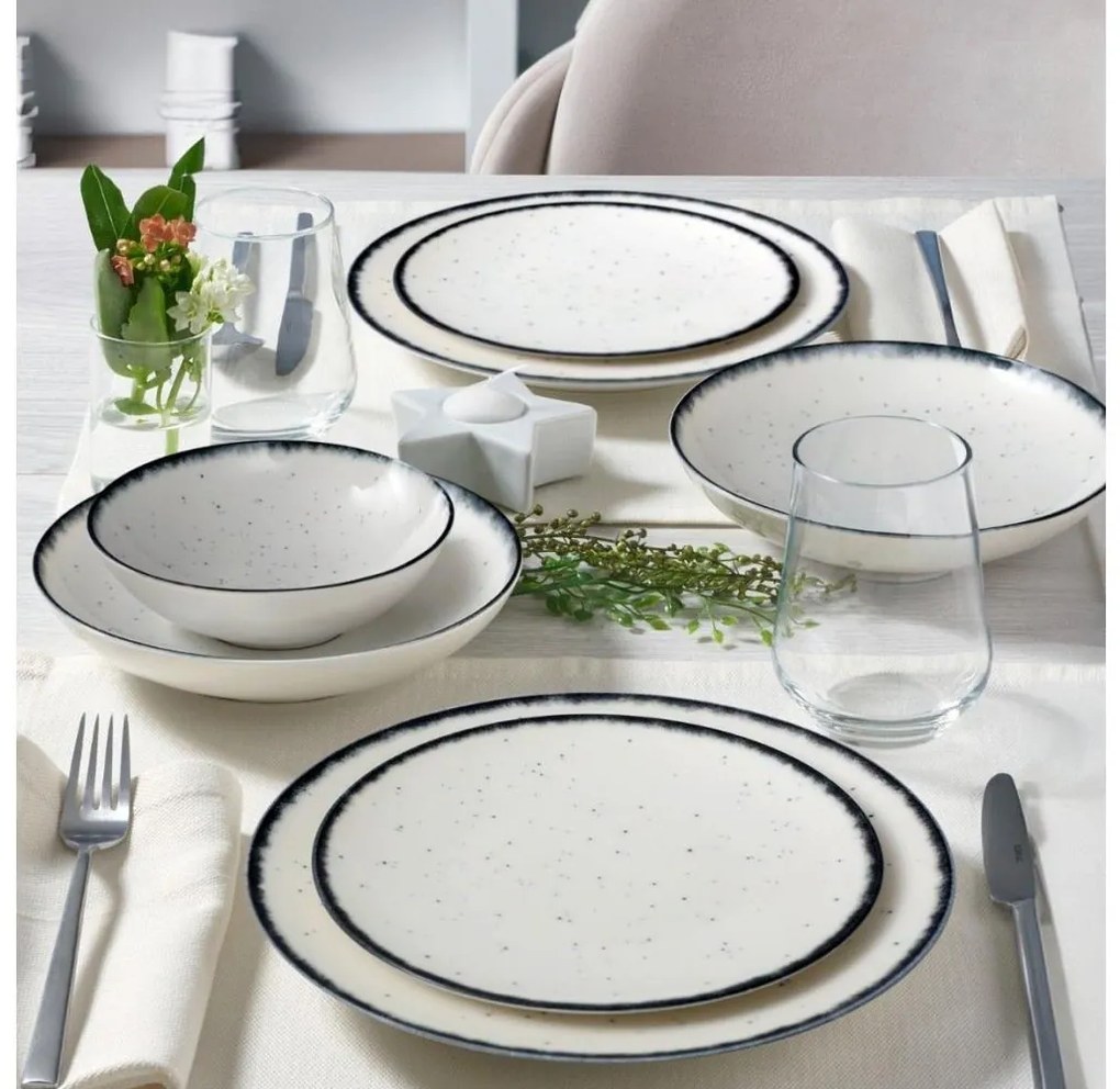 24 darabos porcelán étkészlet, fehér/fekete