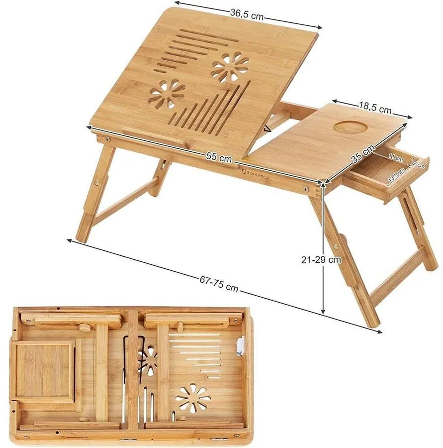 Bambusz laptopasztal, állítható magasságú összecsukható laptoptartó