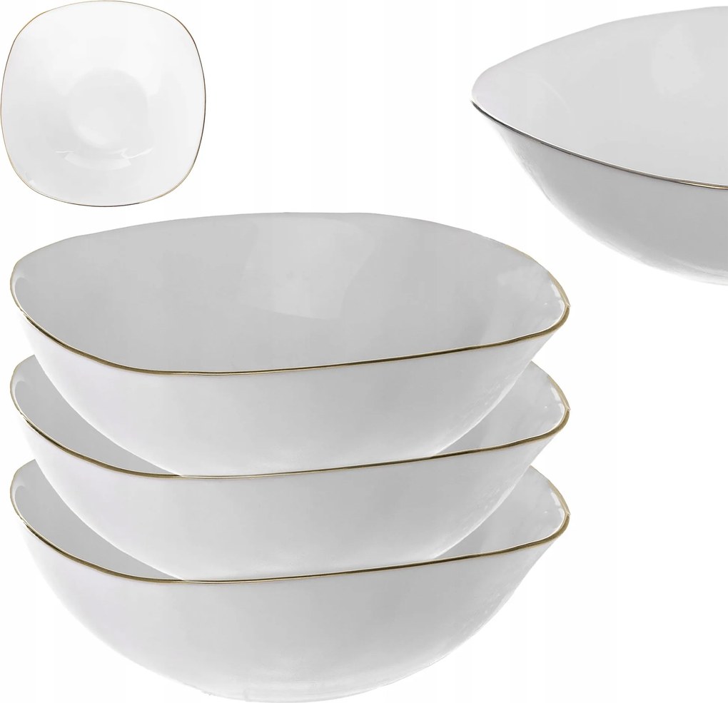 Saláta tálaló Tál 19cm Üveg Leveses Tál Saláták Szett Fehér Arany 3 db