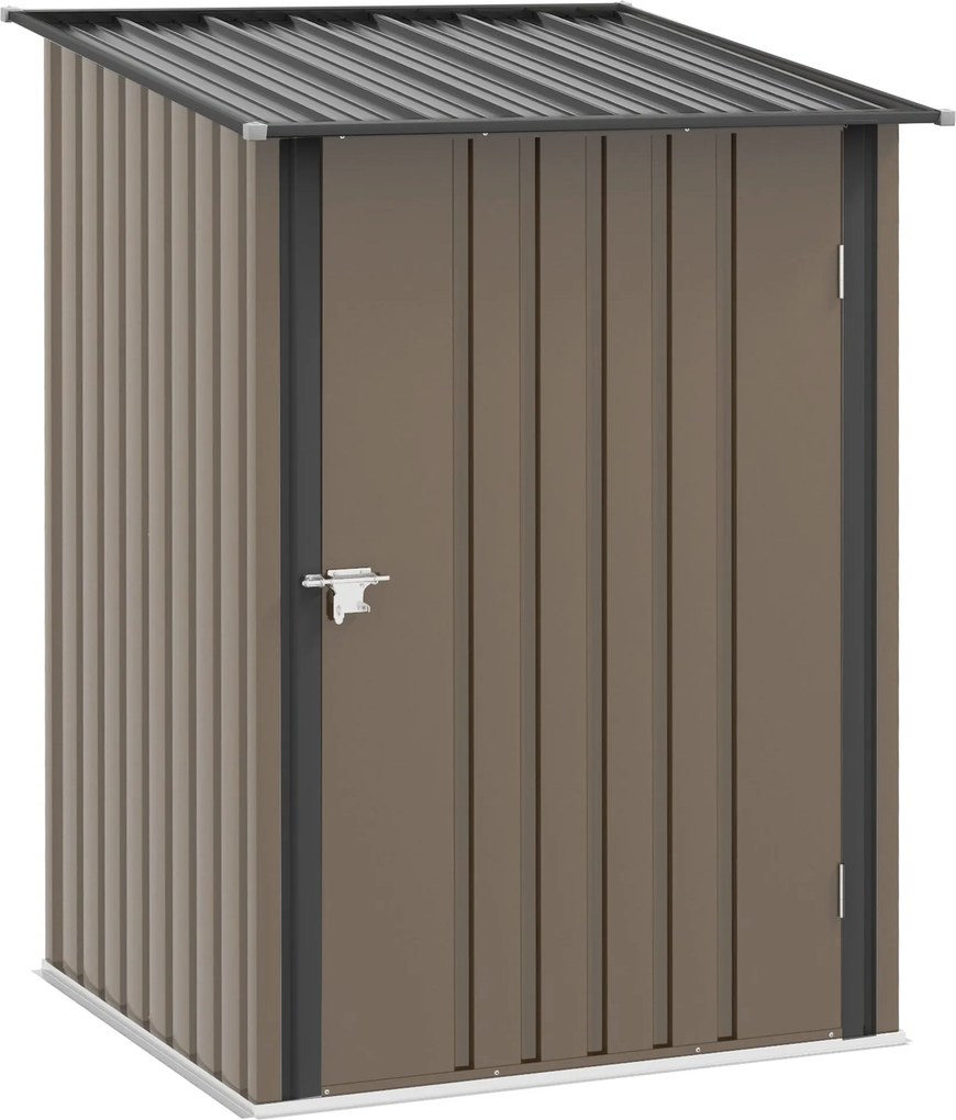 Outsunny Fém Szerszámtároló 1.6m³ 100x103x160cm Kerti Sátor Fodros Tetővel Zárható Ajtóval, Időjárásálló Kültéri Tároló Szekrény Kerthez, Barna | Aoso