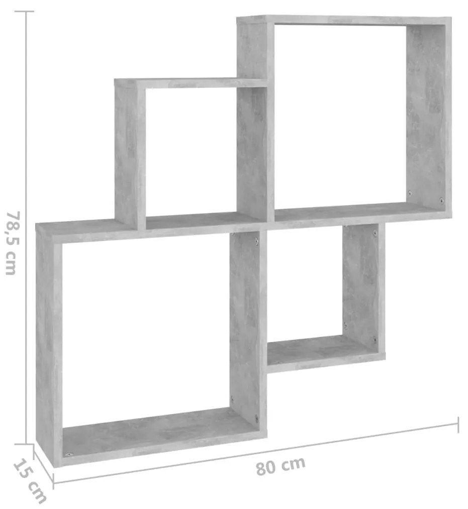 betonszürke szerelt fa szögletes fali polc 80 x 15 x 78,5 cm