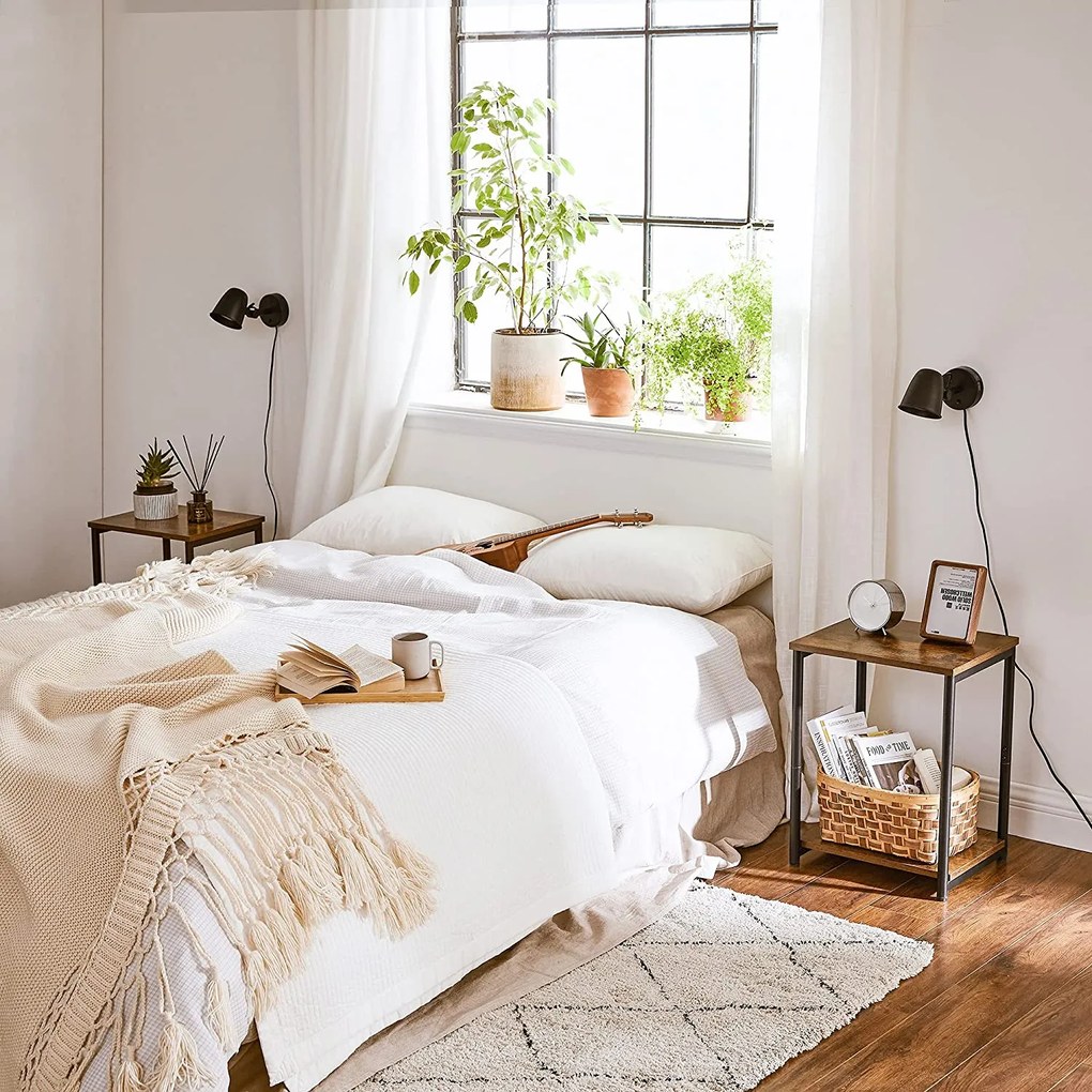 Éjjeliszekrény, oldalsó asztal szett 2 db-os vintage barna-fekete