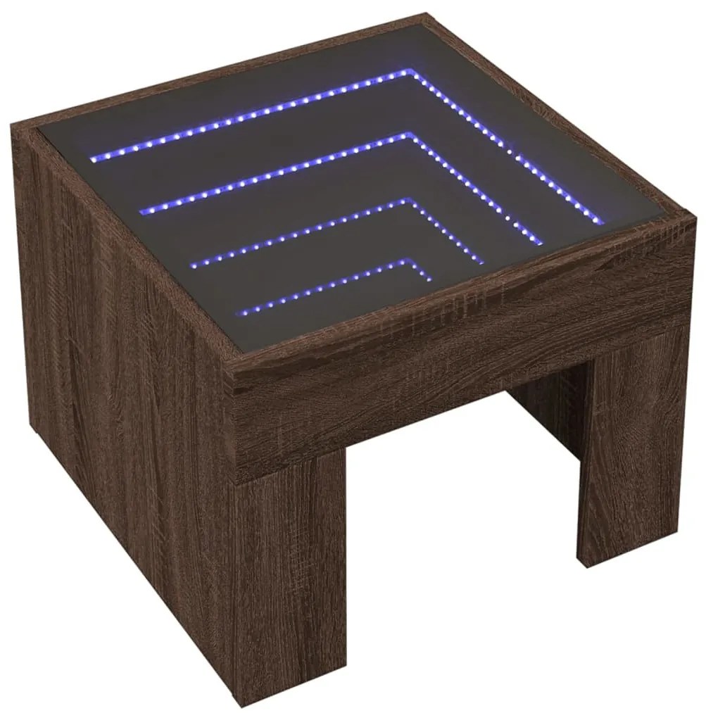 Barna tölgy végtelen hatású LED-es dohányzóasztal 40x40x30 cm