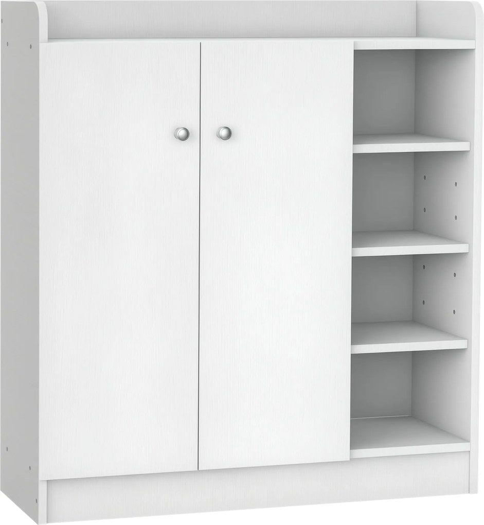 HOMCOM Cipőtároló Szekrény Cipőtartó Szekrény Dresser Előszobai Szekrény Magas Szekrény Polc 2 Ajtó 4 Rekesz Fehér 83 x 30 x 90 cm | Aosom