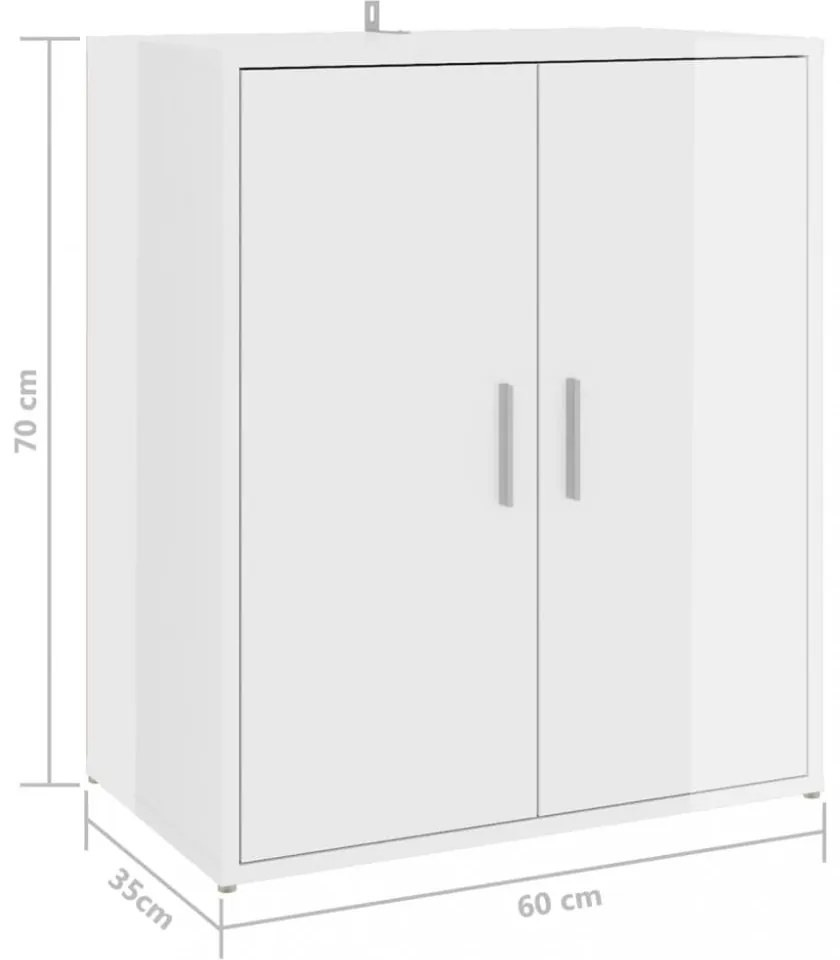 magasfényű fehér szerelt fa cipősszekrény 60 x 35 x 70 cm
