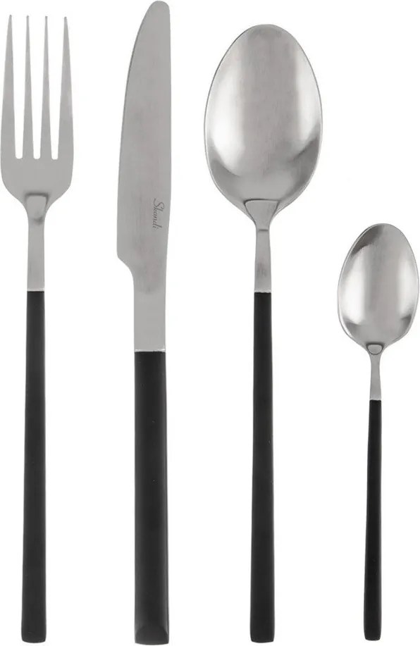 Fekete-ezüstszínű rozsdamentes acél evőeszköz készlet 24 db-os Skandi – Orion
