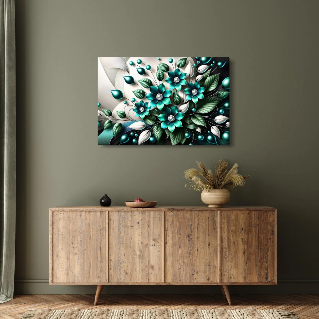Kép - 3D türkiz virágok (90x60 cm)