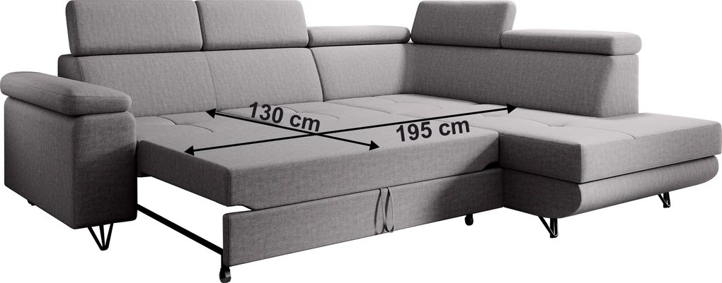 Kinyitható ülőgarnitúra, világosszürke, jobbos, JOGI ROH