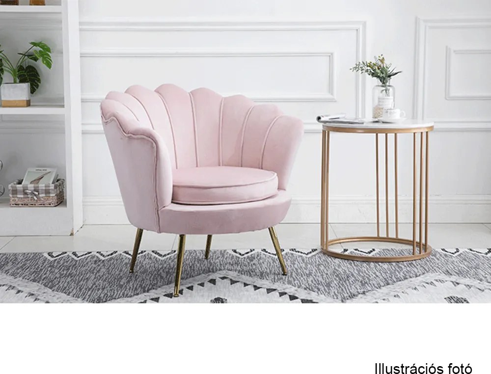 Fotel Art-deco stílusban, rózsaszín Velvet anyag/gold króm-arany, NOBLIN