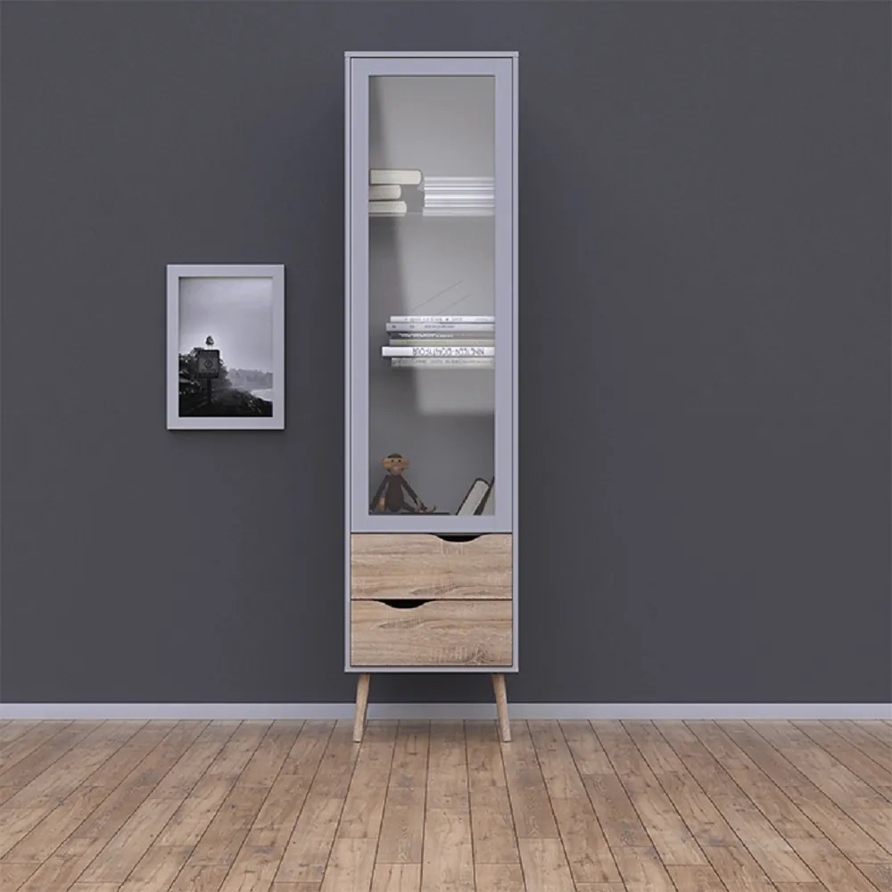 Vitrines szekrény, tölgy sonoma/fehér, OSLO 75461