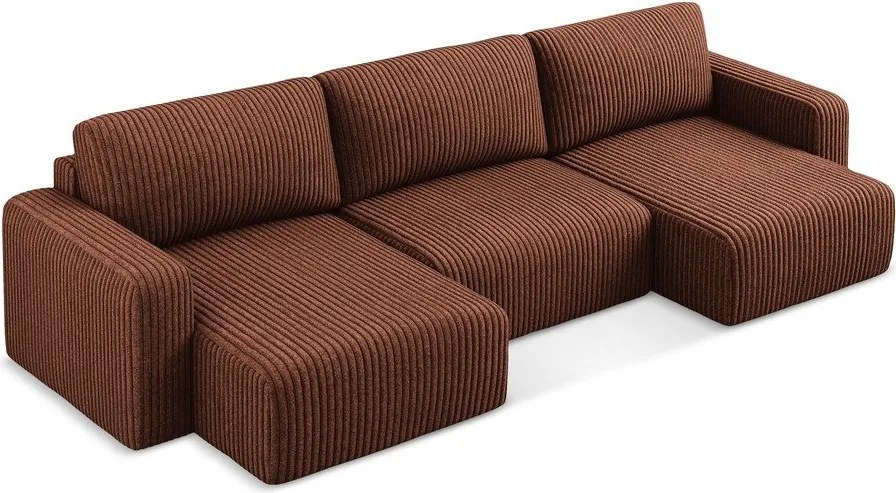 Terrakotta színű kordbársony kinyitható-tárolóhelyes (U alakú) sarokkanapé Kona – Makamii