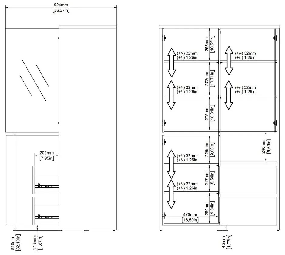 Fehér-natúr színű tálalószekrény tölgyfa dekorral 100x170x48 cm Next – Tvilum