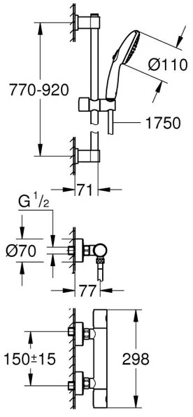GROHE 34857000 - Termosztátos zuhanycsaptelep PRECISION GET 12” fényes króm