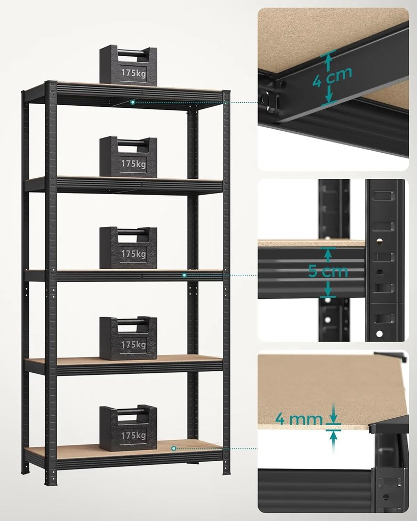 acél polcrendszer 2 db-os, 180x90x40 cm, fekete