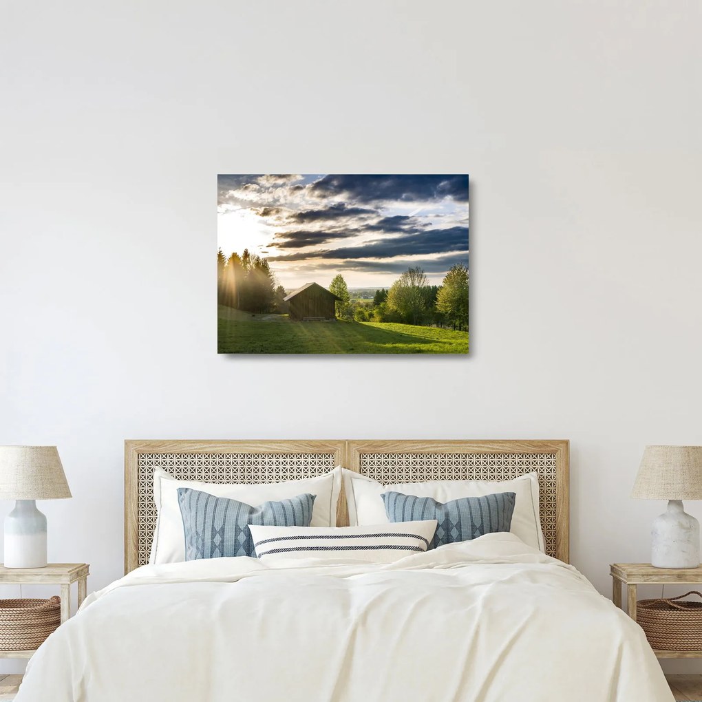 Kép egy házrol a réten (üvegen) (70x50 cm)