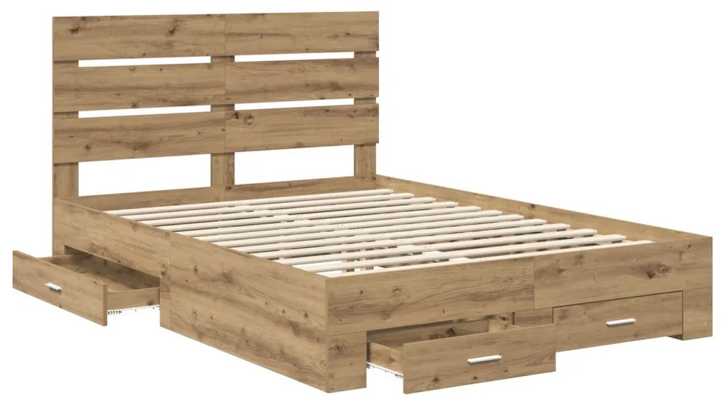 vidaXL Ágykeret fiókkal fejtámlával Artisan tölgy 140 x 190 cm Faanyag