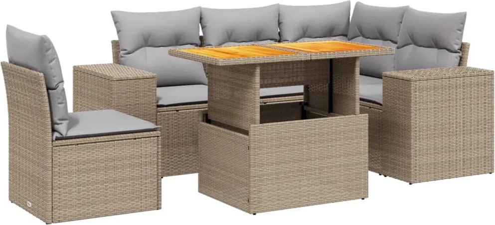 vidaXL 6 részes bézs polyrattan kerti ülőgarnitúra párnával