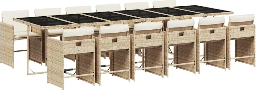 vidaXL 13 részes bézs polyrattan kerti étkezőgarnitúra párnákkal