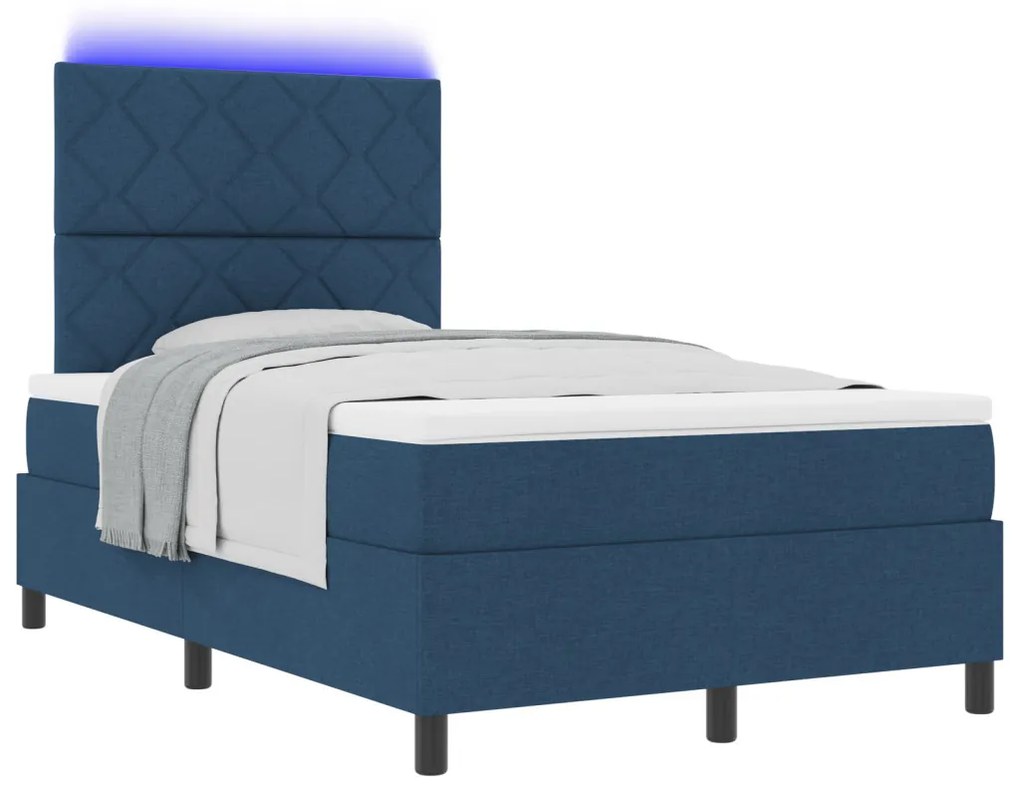 Rugós ágy matraccal és LED világítással sötétkékkel, 120 x 200 cm szövet