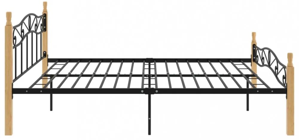 fekete fém és tömör tölgyfa ágykeret 200 x 200 cm