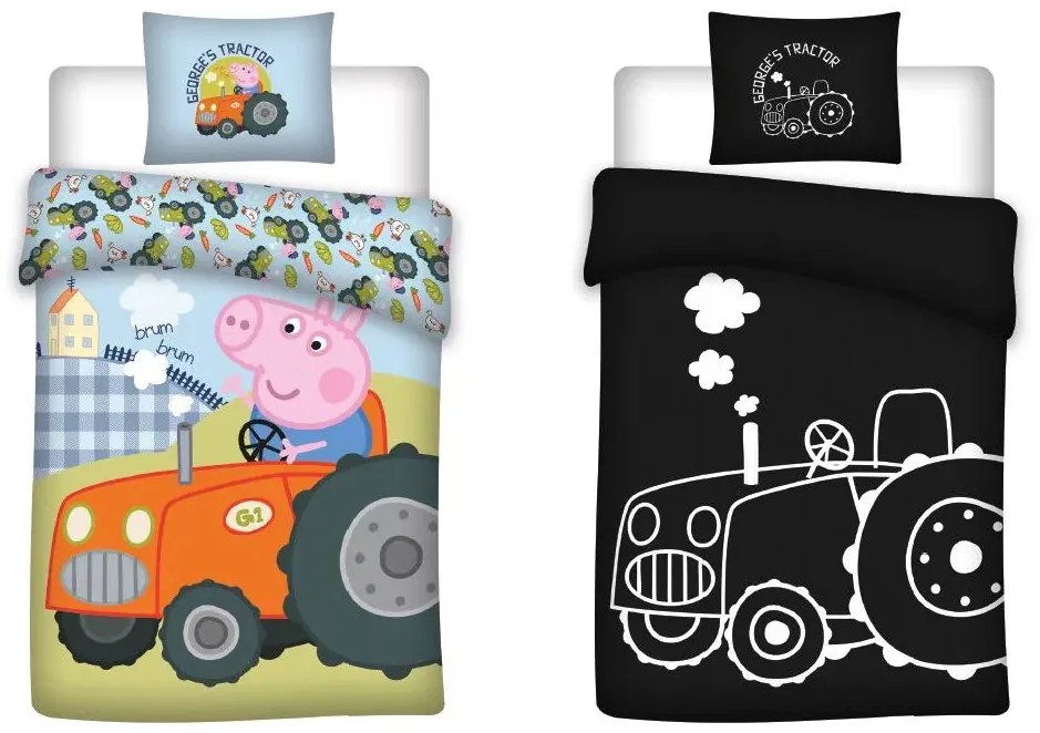 Peppa malac George's Tractor sötétben világító ágyneműhuzat és gumis lepedő szett