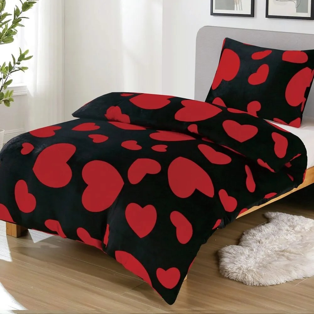 Mikroplüss ágynemű Homa DEBORAH HEARTS BLACK 140x200 cm