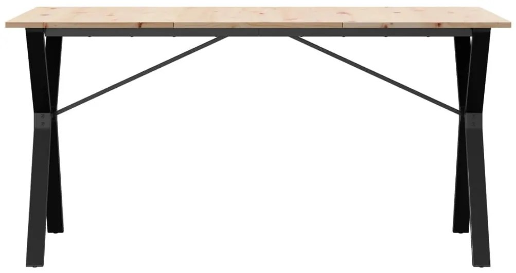 Tömör fenyőfa és acél étkezőasztal Y-vázzal 160x80x75 cm