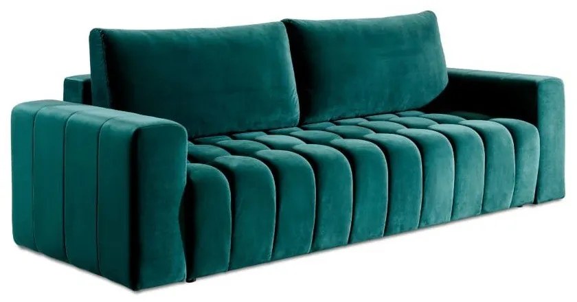 Sötétzöld bársony kinyitható-tárolóhelyes kanapé 247 cm Lazaro – ELTAP